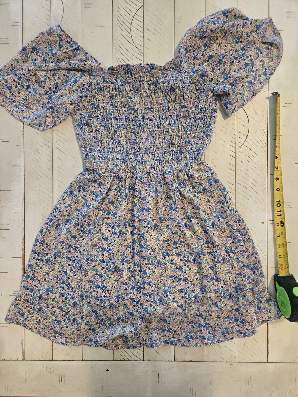 Sienna Sky Floral Mini DreSmocked Puff-Sleeve Floral Kids Dress in Blue and Pink